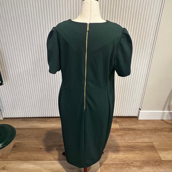 CALVIN KLEIN Women's Tulip-Sleeve Sheath Knee-length Dress Size 16W In Green - Picture 2 of 8